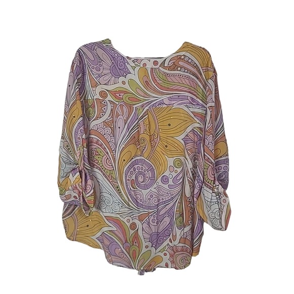 Harve Benard Multicolor Paisley V-Neck Colorful Button Front Top Womans Size 2X - Picture 2 of 5